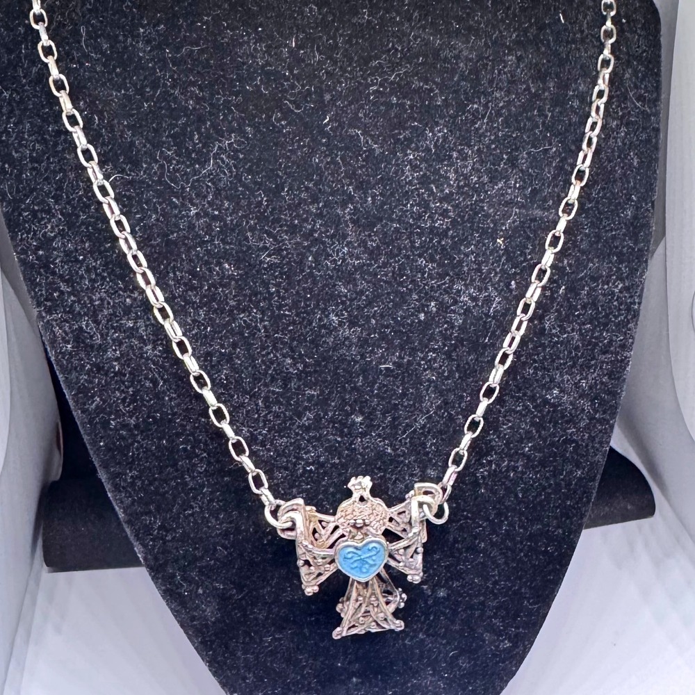 Guess older  Silver Tone Angel Cross Heart Pendant Necklace‎ Women's Jewelry Y2K